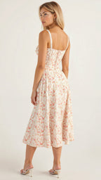 Fernanda | Women's Floral Sweetheart Neck Spaghetti Strap Midi Dress