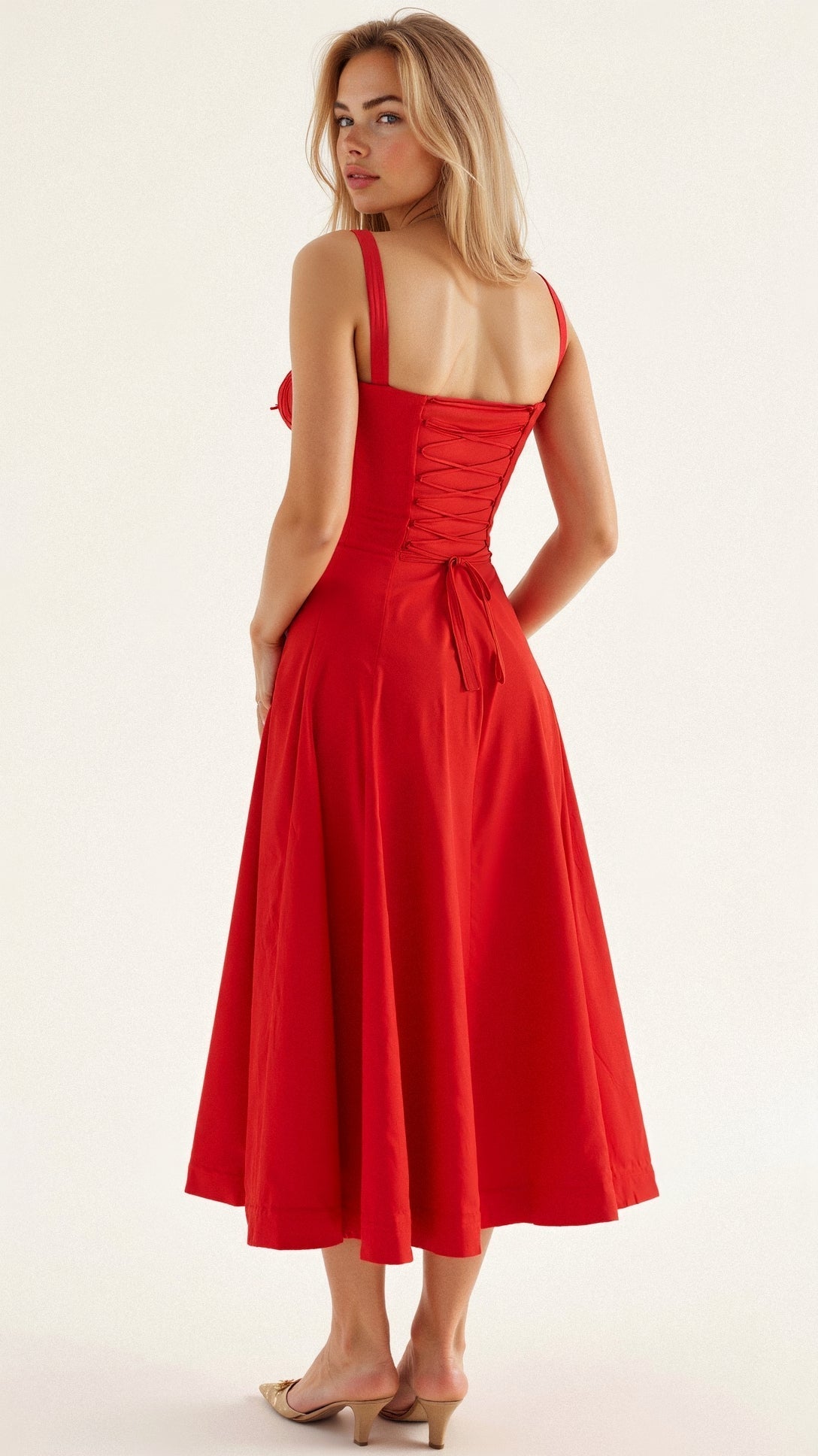 Fernanda | Women's Floral Sweetheart Neck Spaghetti Strap Midi Dress