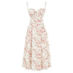 Fernanda | Women's Floral Sweetheart Neck Spaghetti Strap Midi Dress