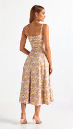Fernanda | Women's Floral Sweetheart Neck Spaghetti Strap Midi Dress