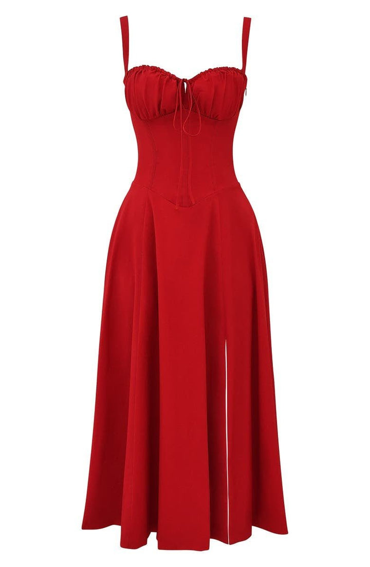 Fernanda | Women's Floral Satin Sweetheart Neck Spaghetti Strap Midi Dress