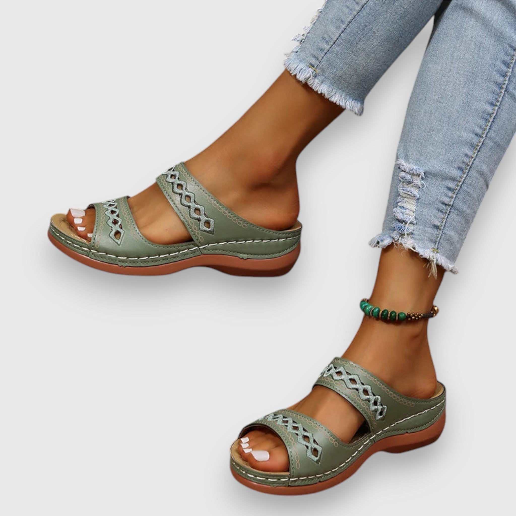 Theron | Women's Cut-Out Double Strap Wedge Slides