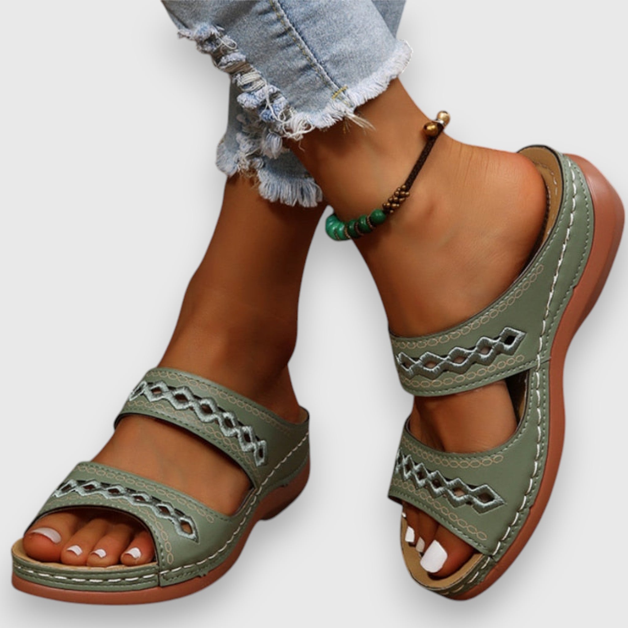Theron | Women's Cut-Out Double Strap Wedge Slides