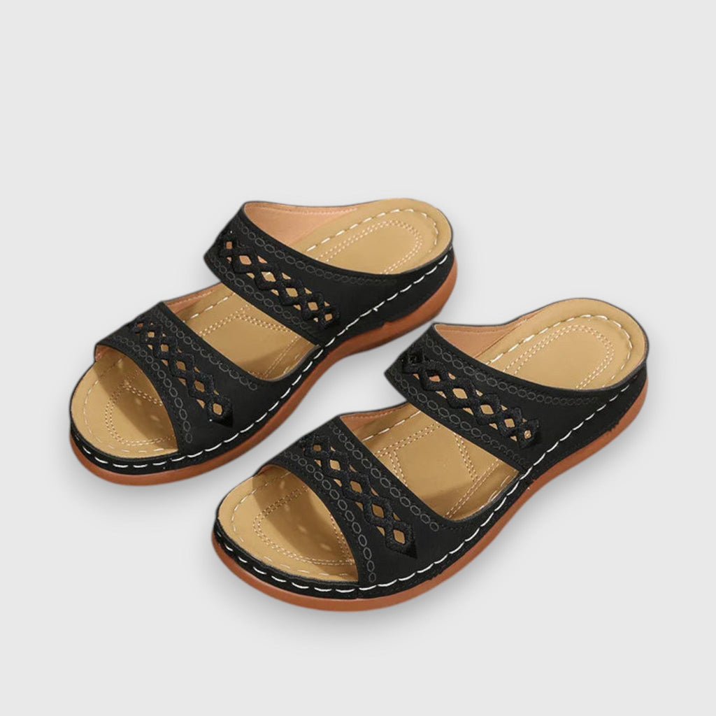 Theron | Women's Cut-Out Double Strap Wedge Slides