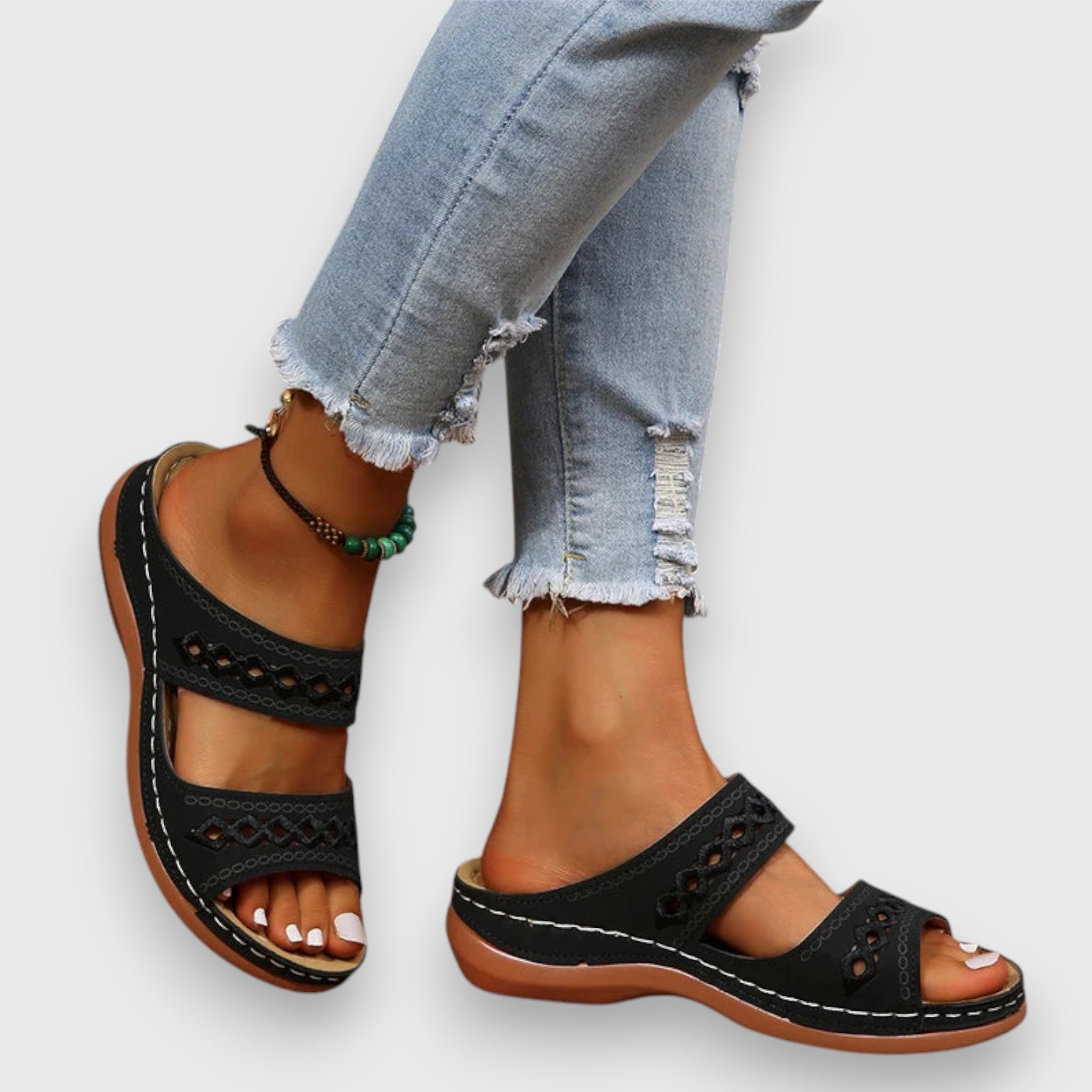 Theron | Women's Cut-Out Double Strap Wedge Slides