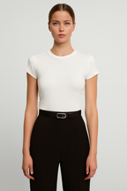Theron | Women's Slim Fit Ribbed Crew Neck Cap Sleeve Top
