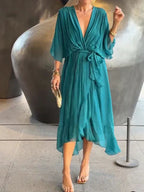 Eulalia | Women's Batwing Sleeve Wrap Midi Dress