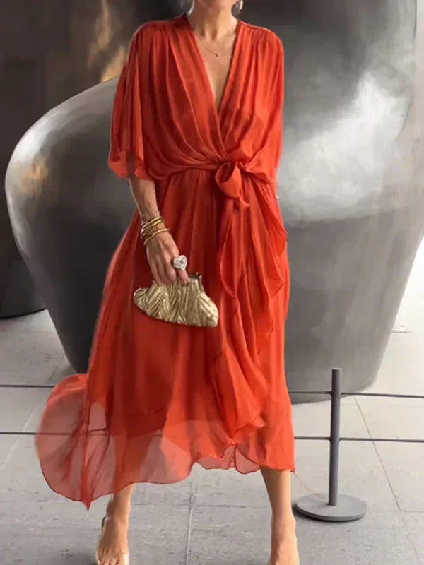 Eulalia | Women's Batwing Sleeve Wrap Midi Dress