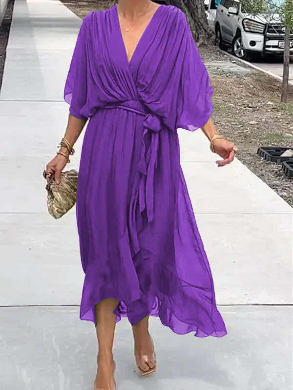Eulalia | Women's Batwing Sleeve Wrap Midi Dress