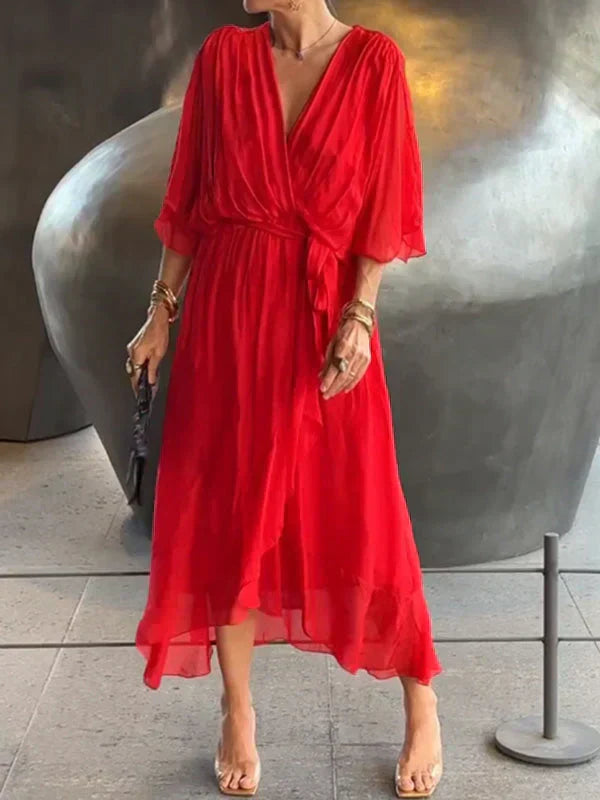 Eulalia | Women's Batwing Sleeve Wrap Midi Dress