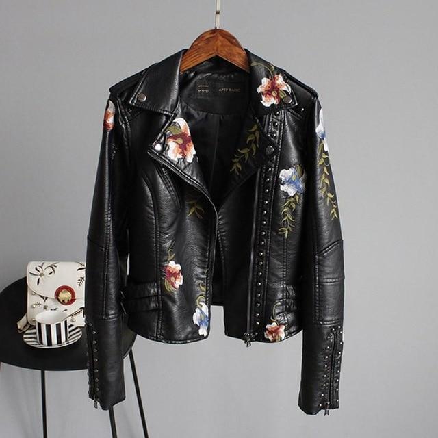 Grace & Jess | Stylish Embroidered Leather Jacket