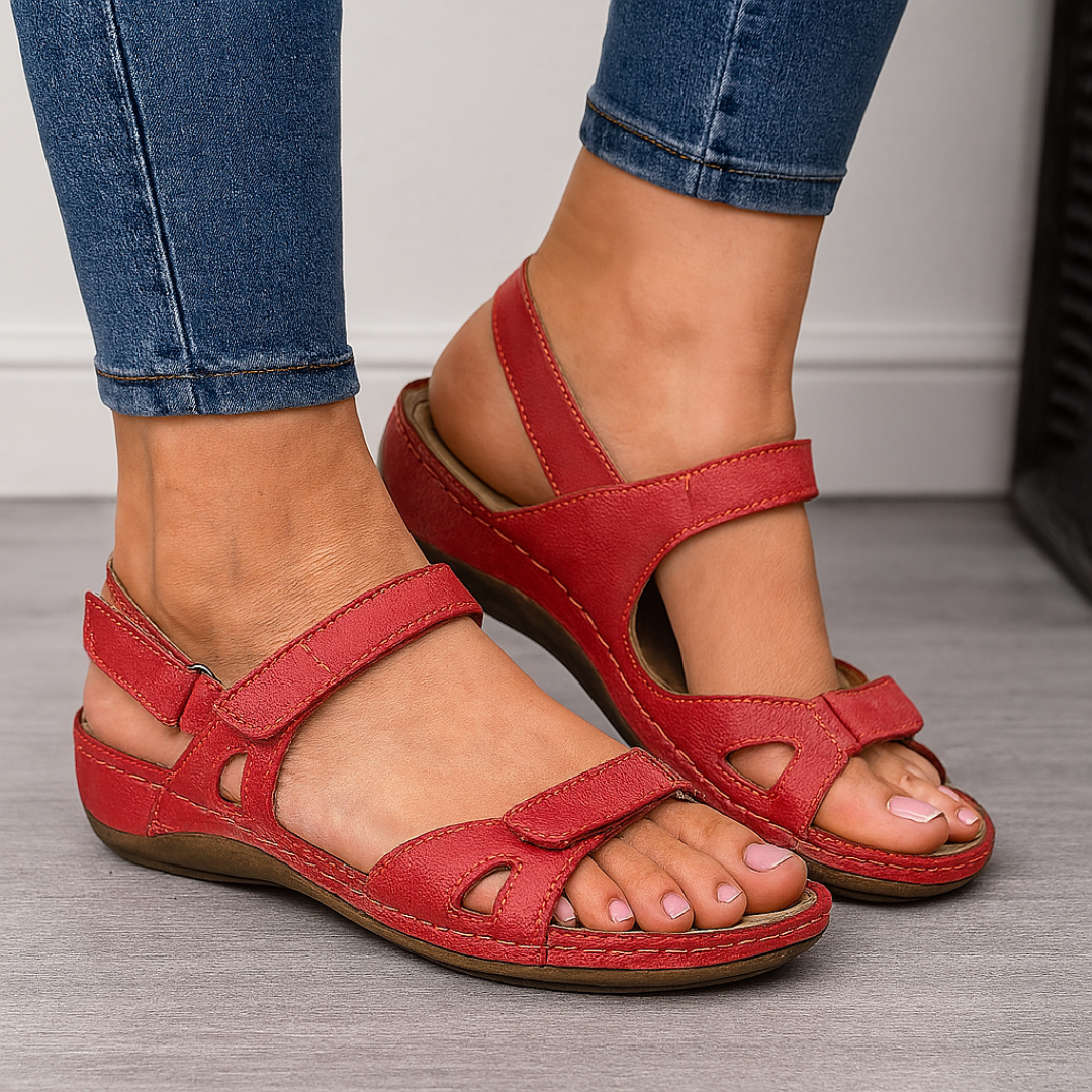 Vaelora | Women's Adjustable Hook and Loop Strap Flat Sandals