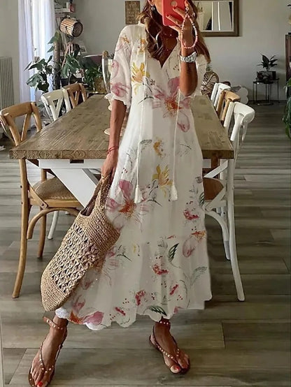 Bea | Women's Boho Ikat Print Maxi Dress