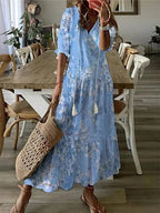 Bea | Women's Boho Ikat Print Maxi Dress