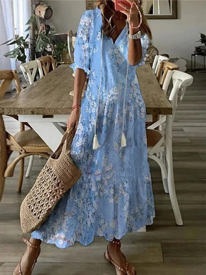 Bea | Women's Boho Ikat Print Maxi Dress
