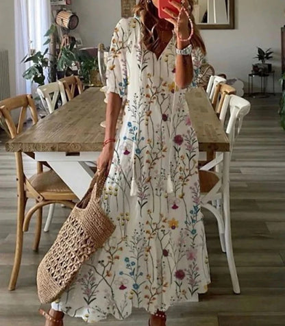 Bea | Women's Boho Ikat Print Maxi Dress