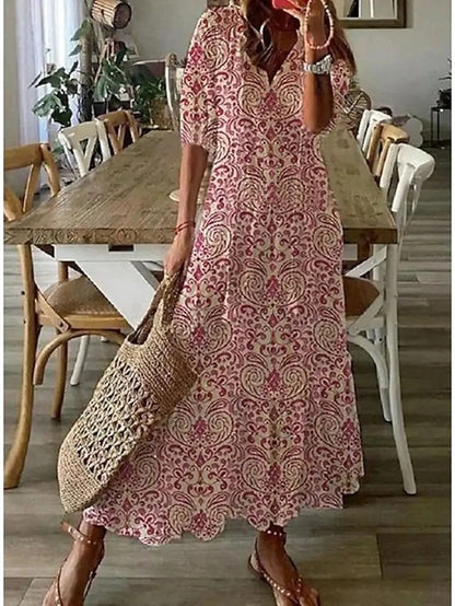 Bea | Women's Boho Ikat Print Maxi Dress