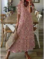 Bea | Women's Boho Ikat Print Maxi Dress