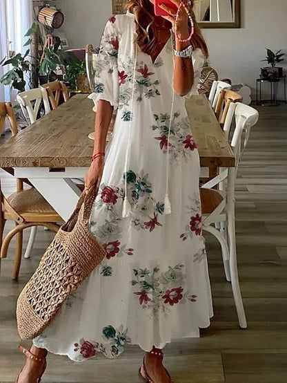 Bea | Women's Boho Ikat Print Maxi Dress