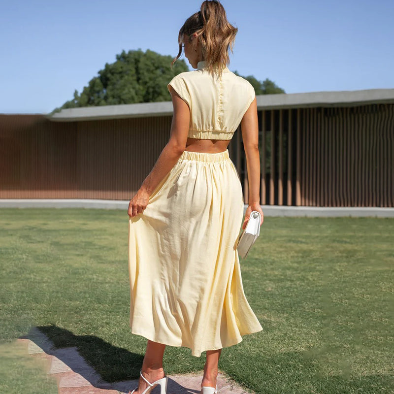 Rhoswen | Women's Cut Out Waist Midi Dress