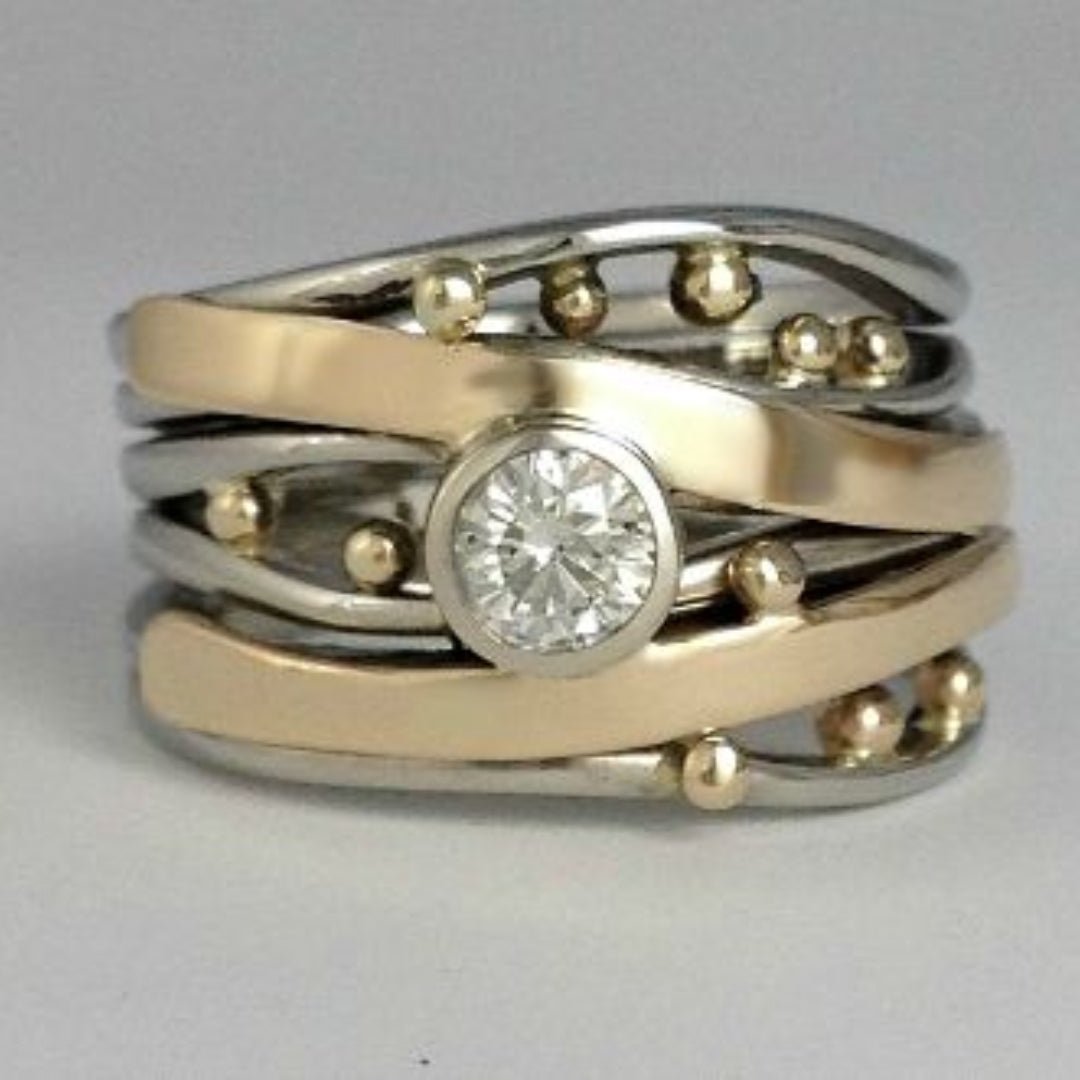 Quellis | Women's Two-Tone Solitaire Stacked Statement Ring