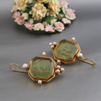 Vivara | Women's Vintage Green Gem & Pearl Drop Earrings