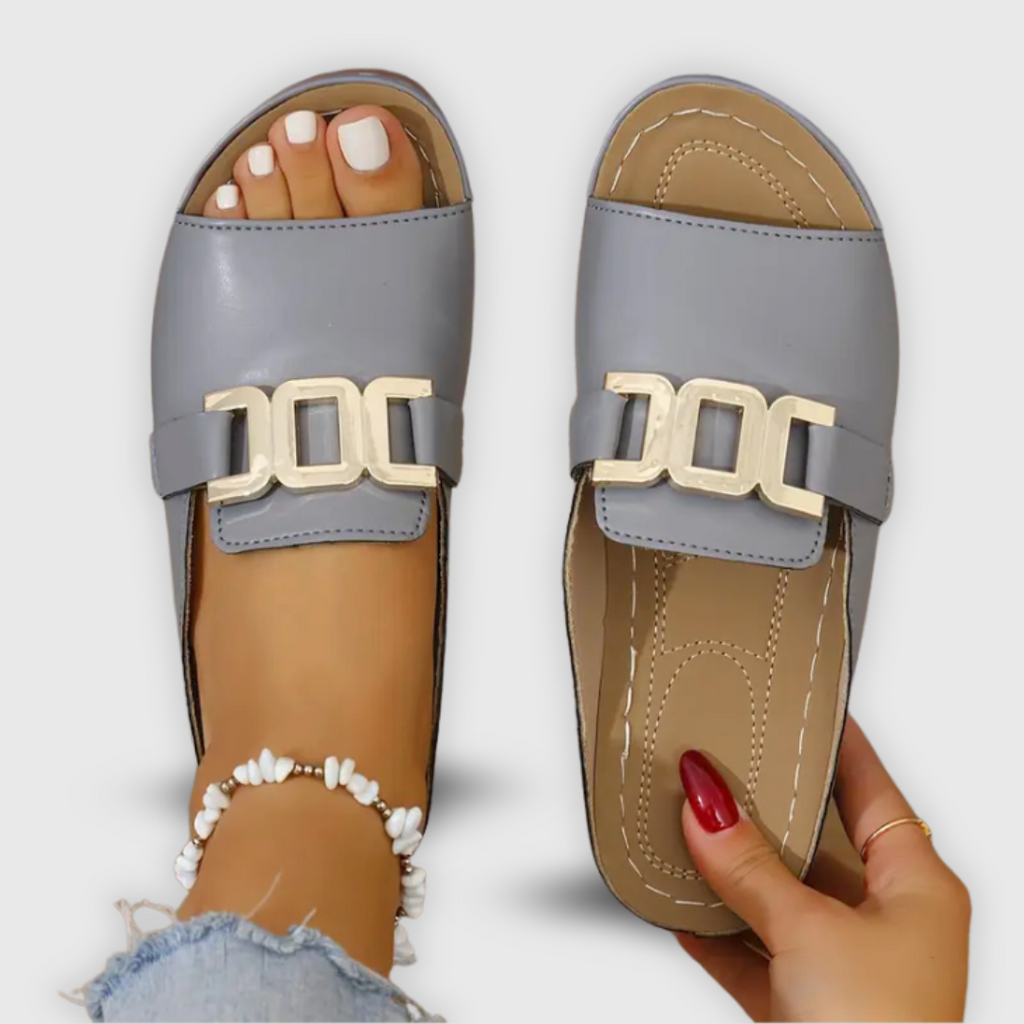 Odalys | Women's Gold Hardware Flat Slide Sandals
