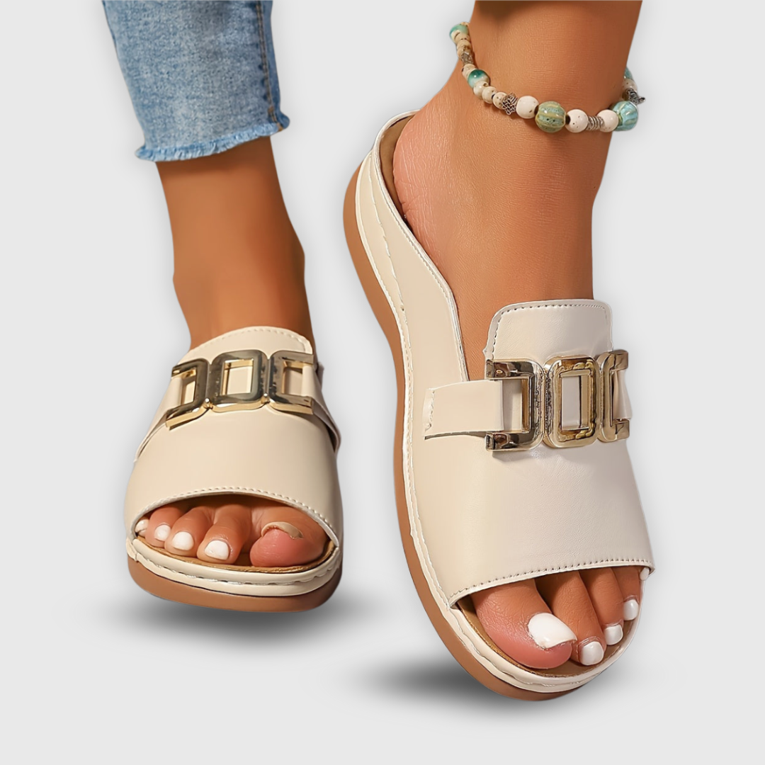 Odalys | Women's Gold Hardware Flat Slide Sandals