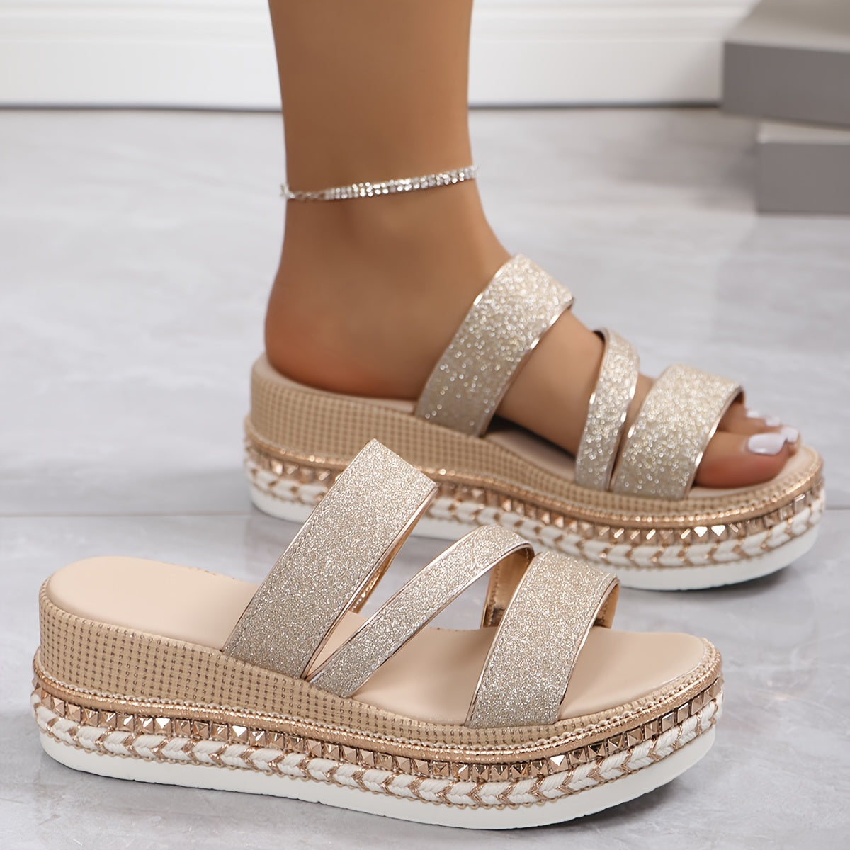 Waverly | Women's Glitter Triple Strap Platform Sandals