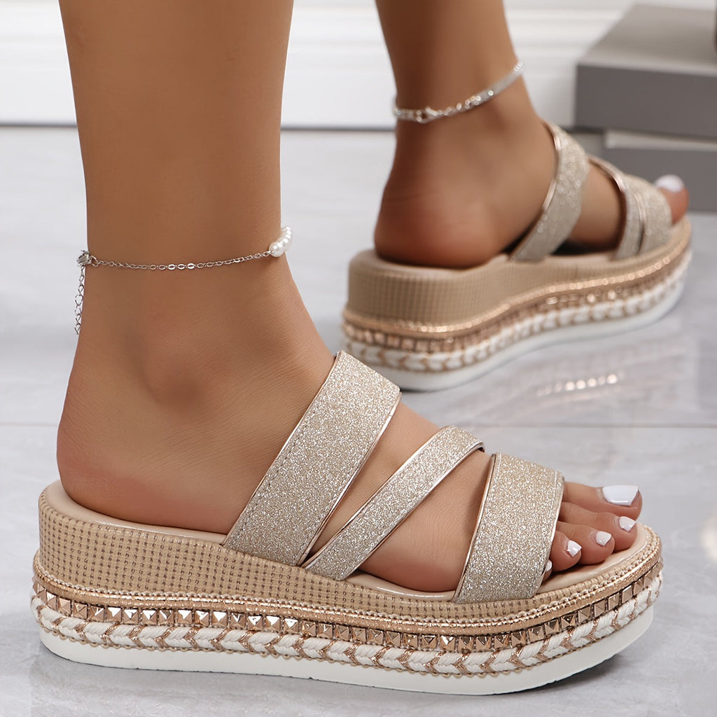 Waverly | Women's Glitter Triple Strap Platform Sandals