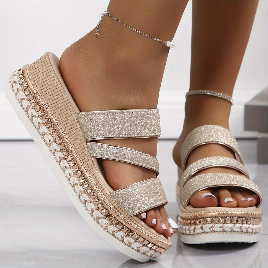 Waverly | Women's Glitter Triple Strap Platform Sandals
