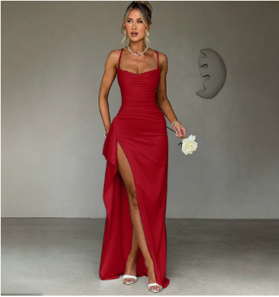 Esme | Women's Elegant Satin Cowl Neck High Slit Maxi Dress