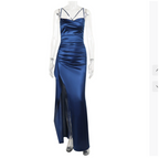 Esme | Women's Elegant Satin Cowl Neck High Slit Maxi Dress