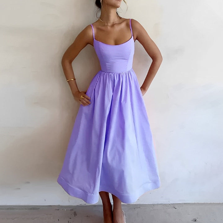 Yewande | Women's Spaghetti Strap Scoop Neck A-Line Midi Sundress