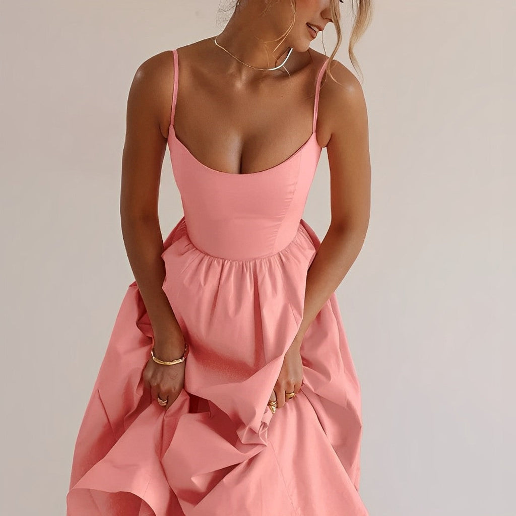 Yewande | Women's Spaghetti Strap Scoop Neck A-Line Midi Sundress