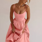 Yewande | Women's Spaghetti Strap Scoop Neck A-Line Midi Sundress