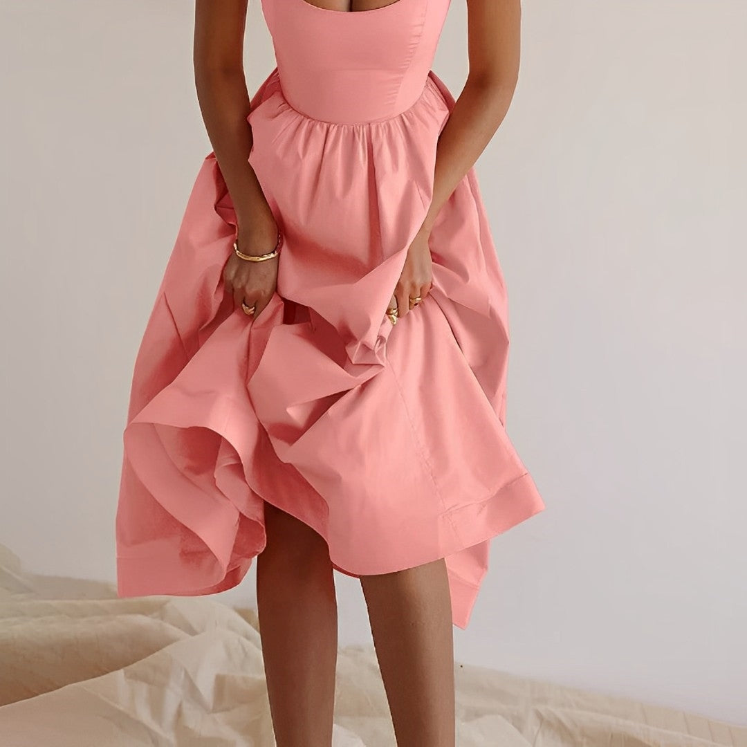 Yewande | Women's Spaghetti Strap Scoop Neck A-Line Midi Sundress
