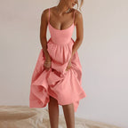 Yewande | Women's Spaghetti Strap Scoop Neck A-Line Midi Sundress