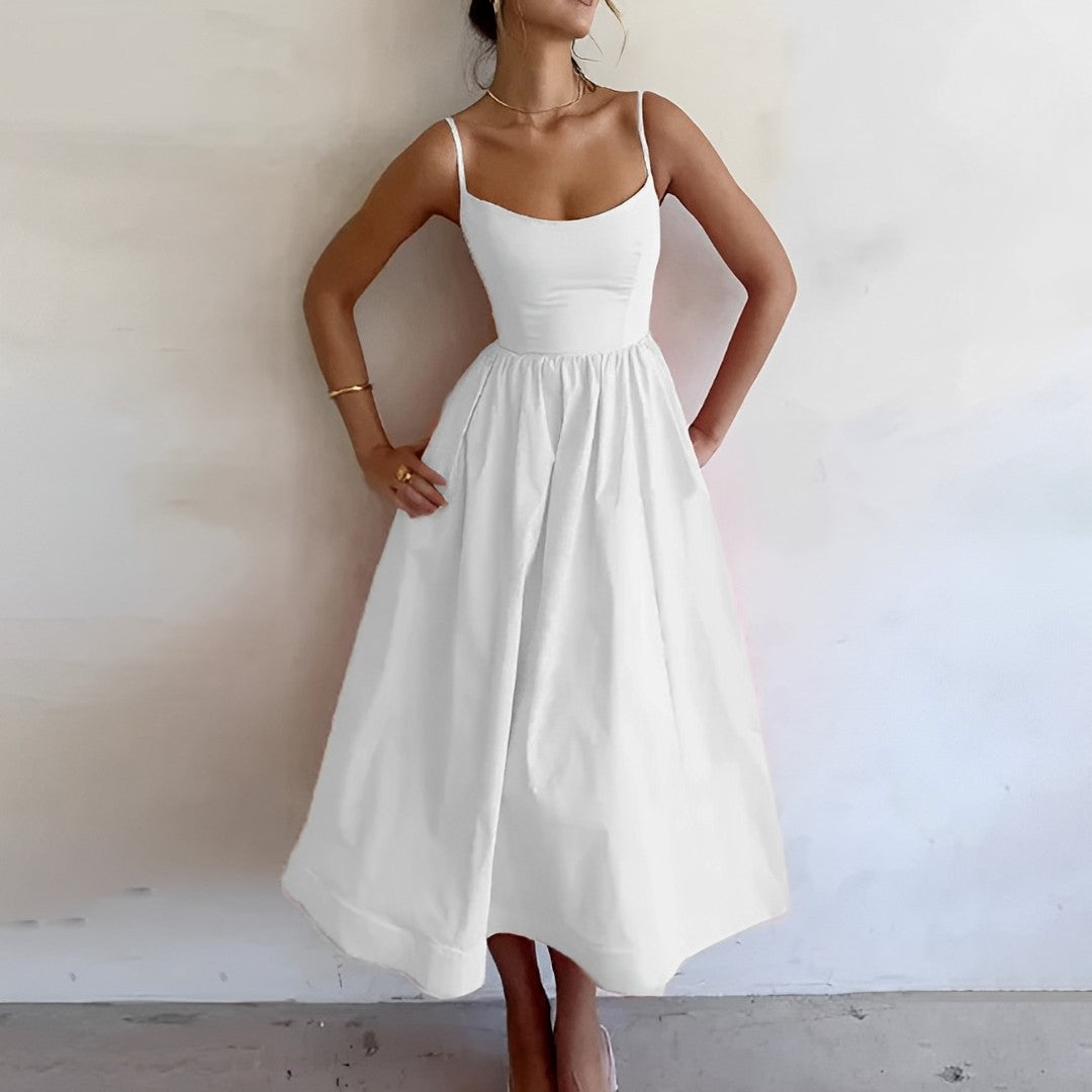 Yewande | Women's Spaghetti Strap Scoop Neck A-Line Midi Sundress