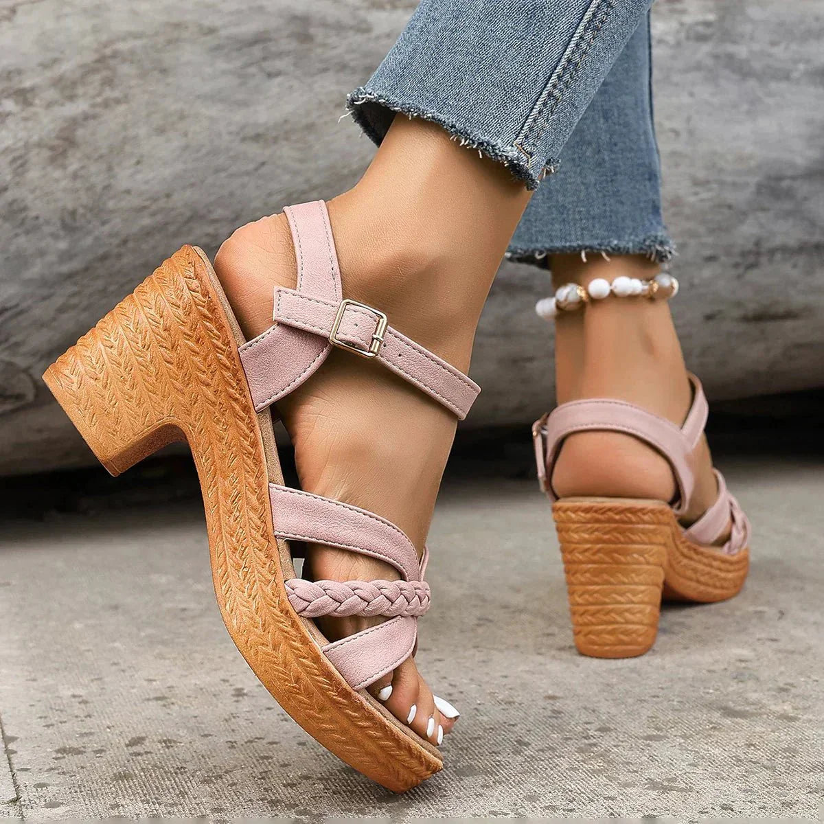 Bambi | Women's Braided Strap Orthopedic Platform Wedge Sandals