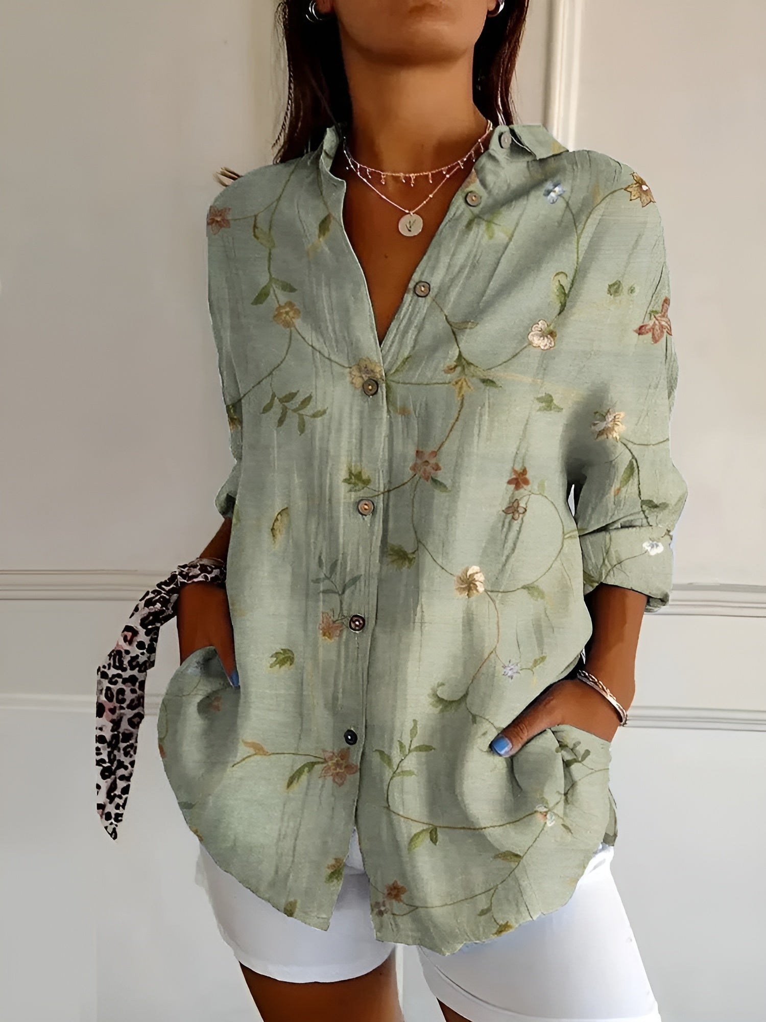Axelle | Women's Elegant Floral Print Button-Up Shirt