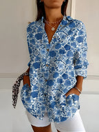 Axelle | Women's Elegant Floral Print Button-Up Shirt