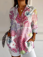 Axelle | Women's Elegant Floral Print Button-Up Shirt