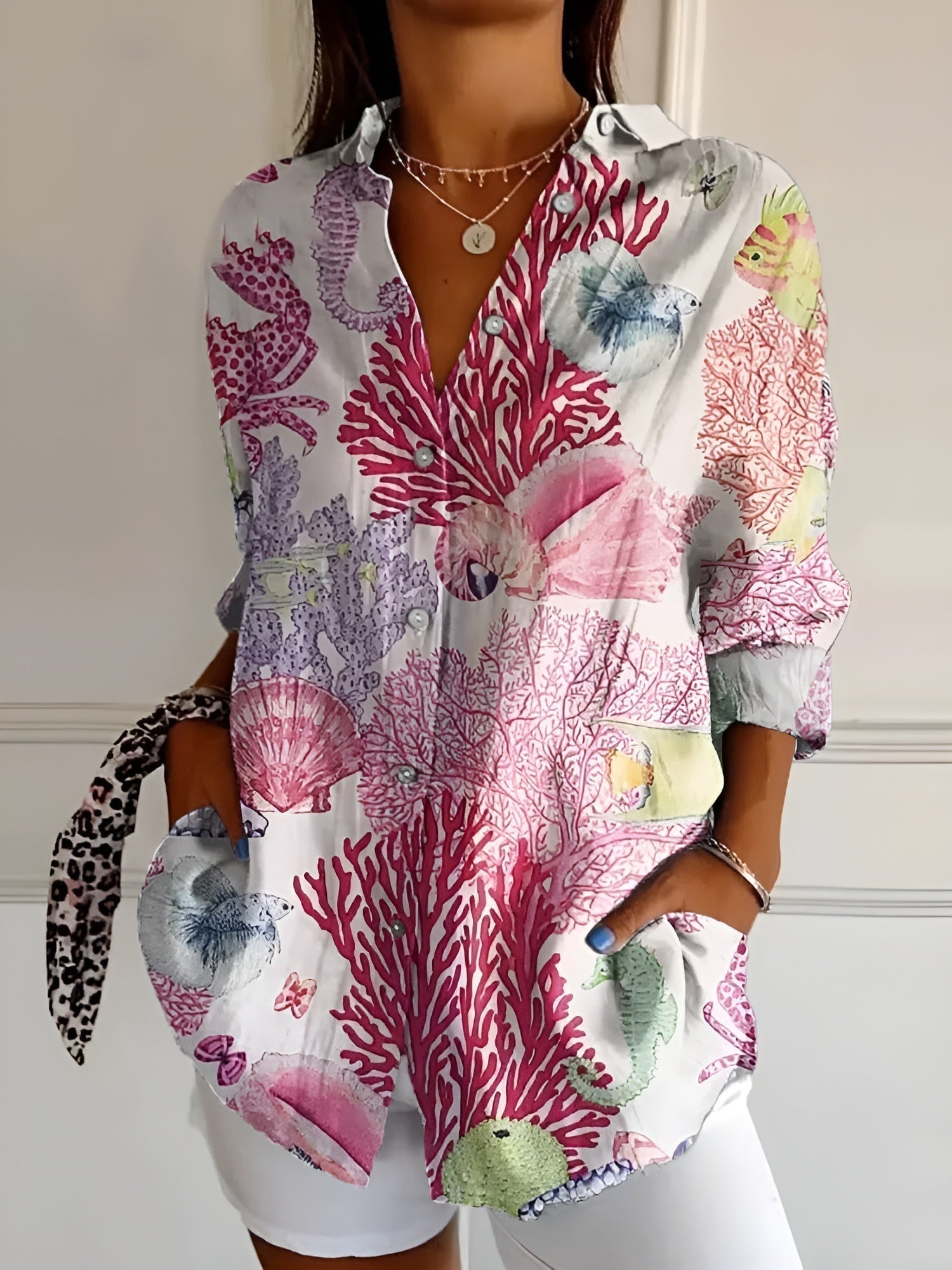 Axelle | Women's Elegant Floral Print Button-Up Shirt