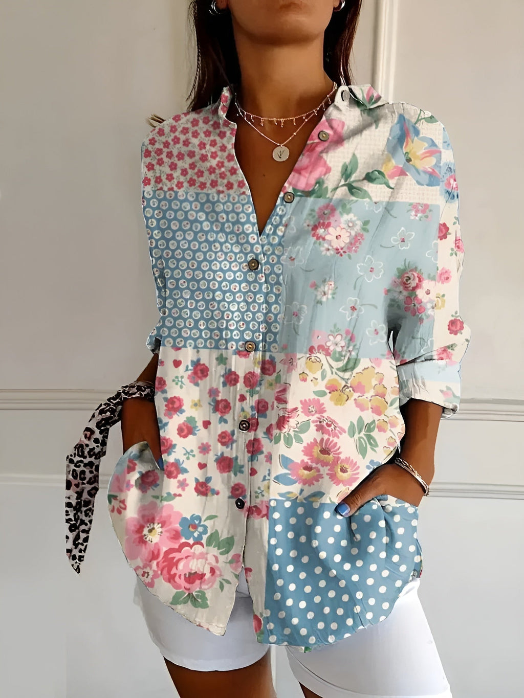 Axelle | Women's Elegant Floral Print Button-Up Shirt