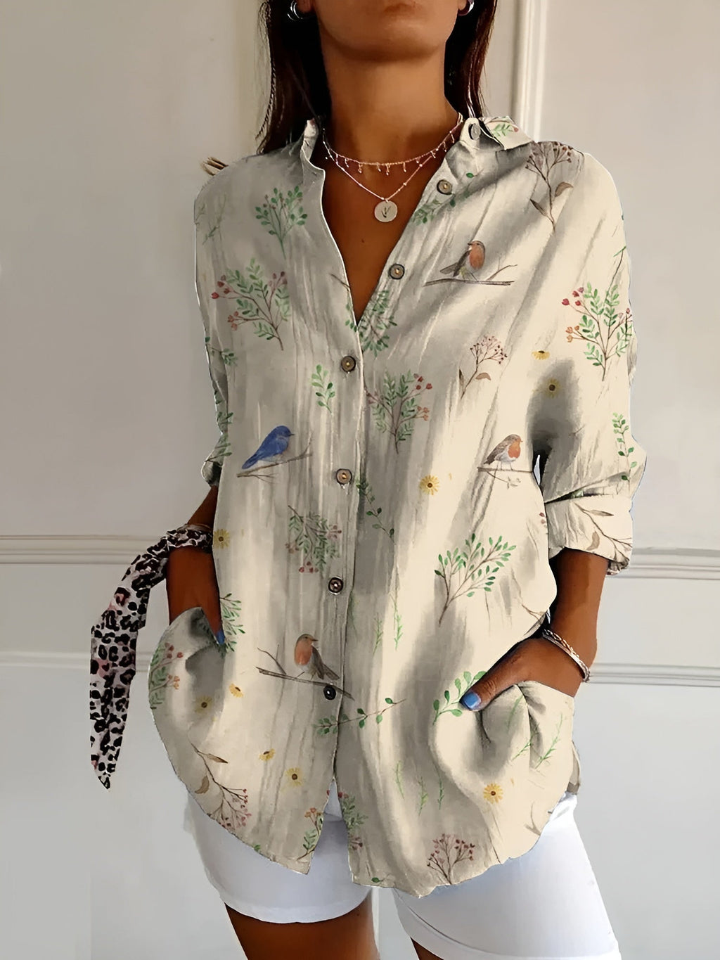 Axelle | Women's Elegant Floral Print Button-Up Shirt