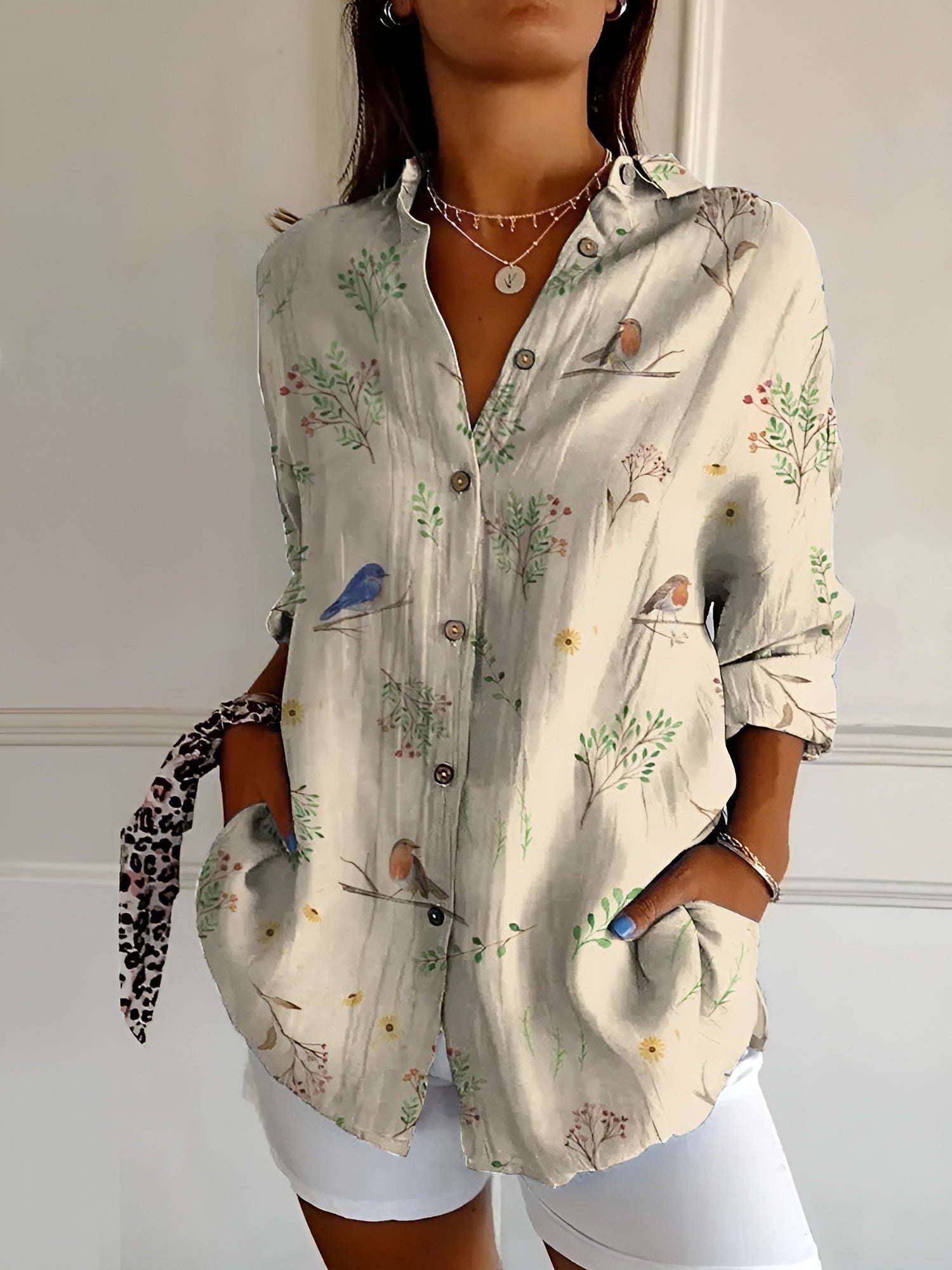 Axelle | Women's Elegant Floral Print Button-Up Shirt