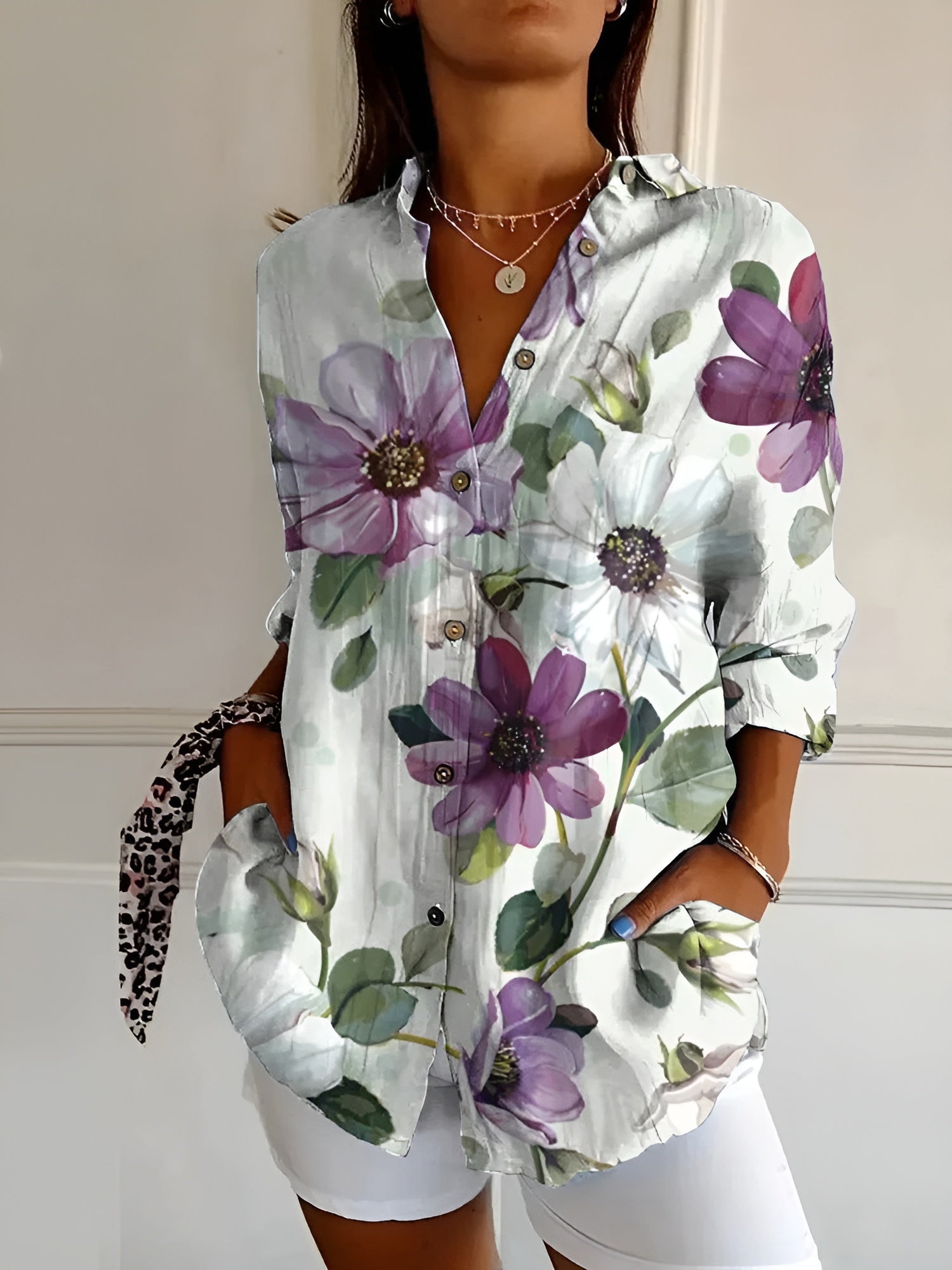 Axelle | Women's Elegant Floral Print Button-Up Shirt
