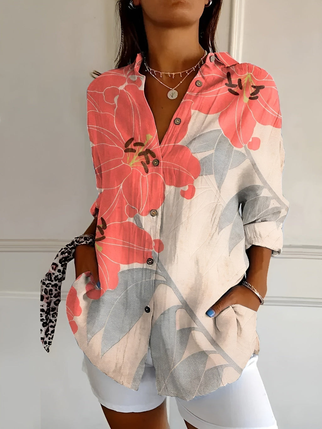 Axelle | Women's Elegant Floral Print Button-Up Shirt