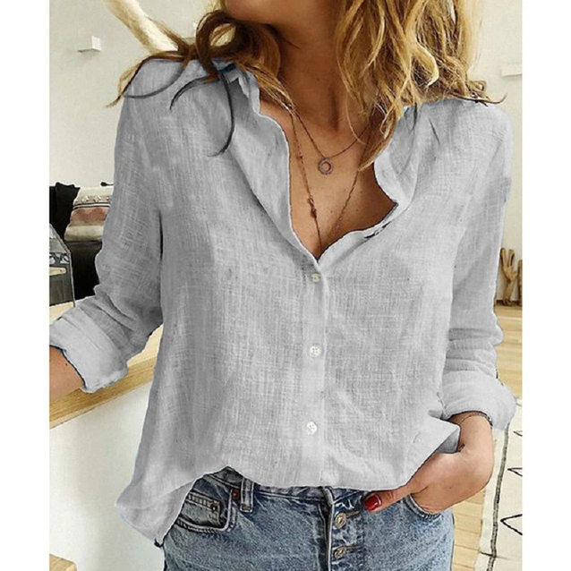 Basma | Women's Elegant Linen Button-Up Long Sleeve Blouse